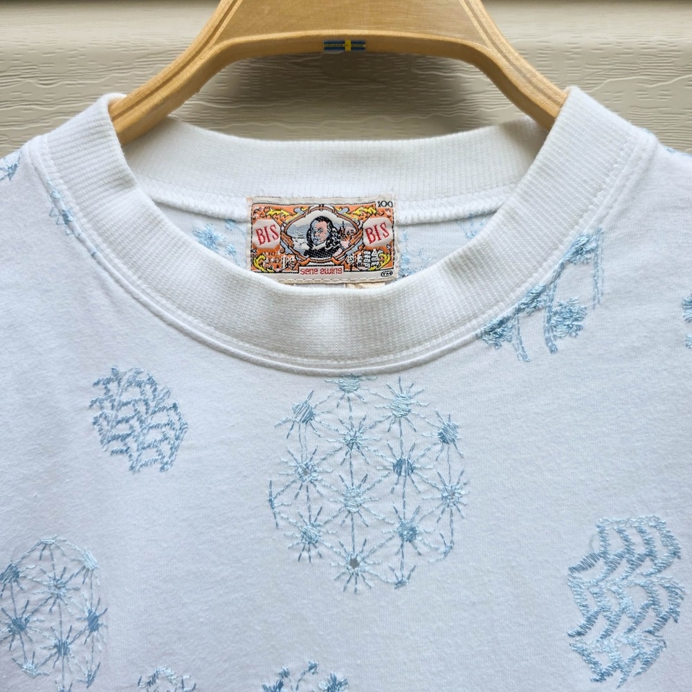 Vintage 80s Gene Ewing Bis Bis T Shirt Womens M White Blue Embroidered USA